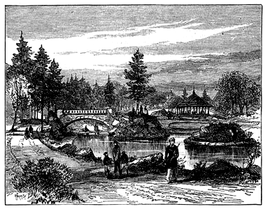 engraving of the Beaumont Park lake (Illustrated London News, 1883)