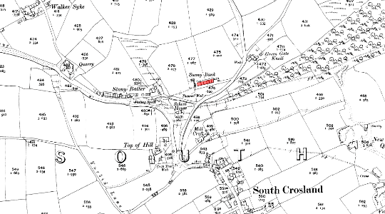1906 map showing the location of Sunny Bank, South Crosland