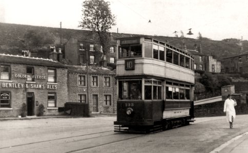 undated photograph of the Honley tramcar on Woodhead Road
