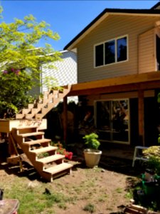 With temporary stairs, pre patio