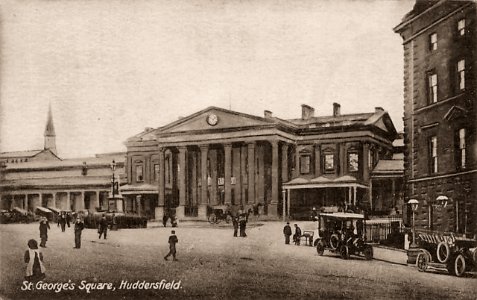 undated photo postcard of St. George's Square, Huddersfield