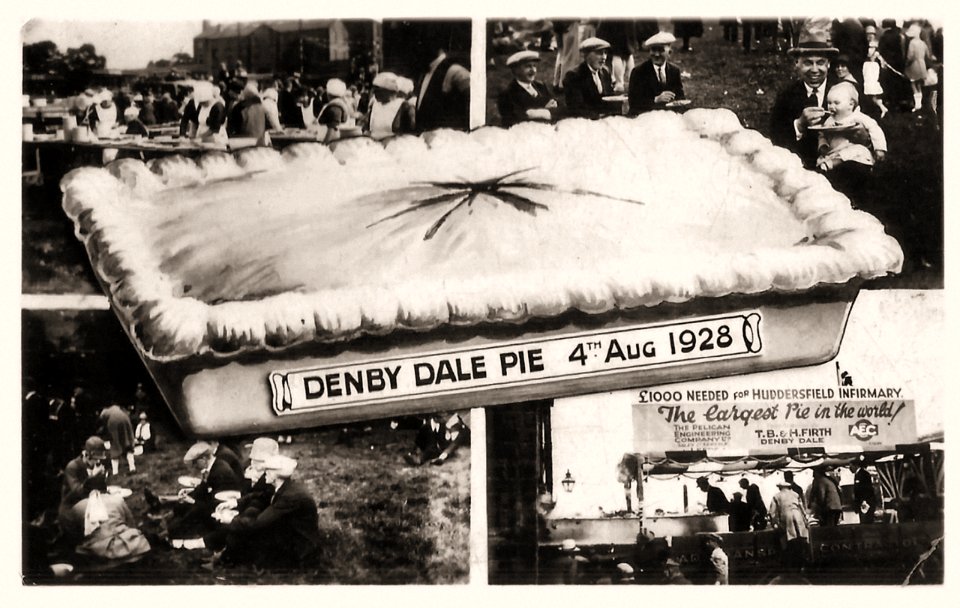 1928 postcard to celebrate the Denby Dale Pie