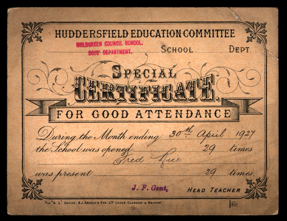 1927 attendance card