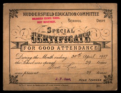 1927 attendance card