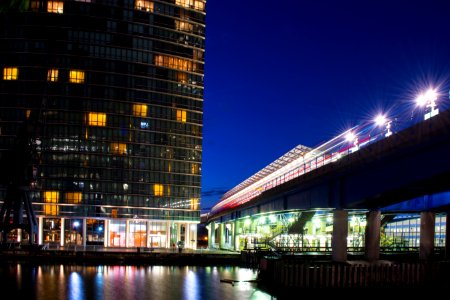 DLR Station at night. Canary Wharf, London