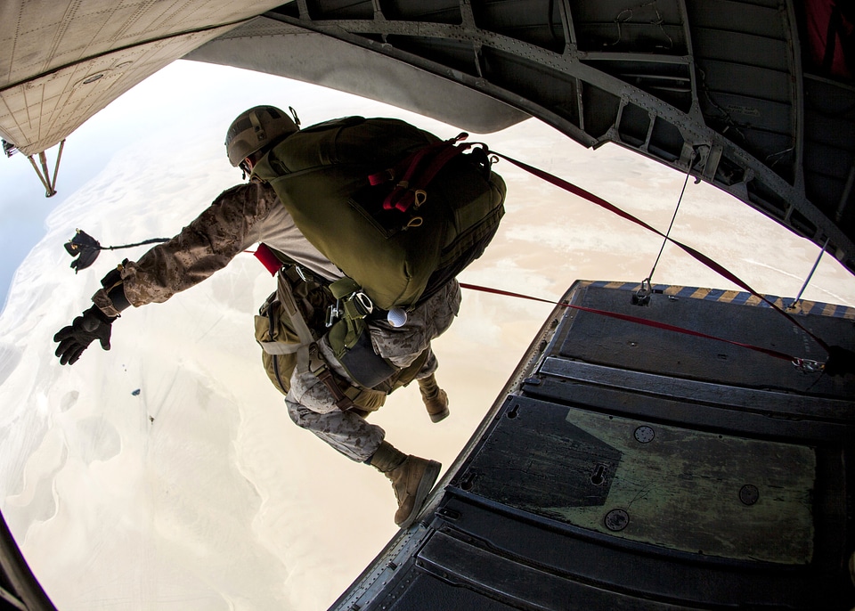 Helicopter falling parachuting