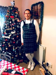 My green tartan pinafore I wore for Christmas day