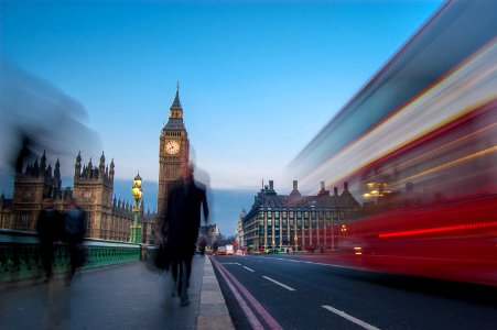 Early morning whoosh at Westminster Bridge, London