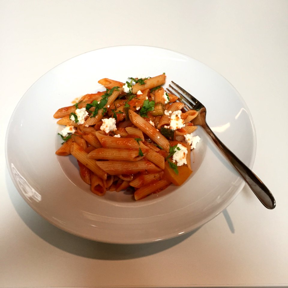 Zur Abwechlsung Pasta statt Kuchen, aber auch die war lecker.