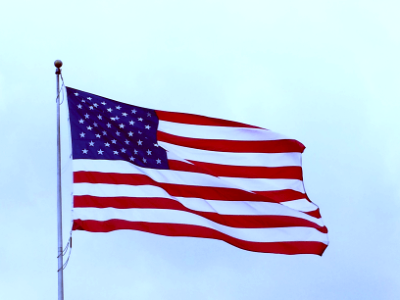 vintage USA Flag and blue sky photo