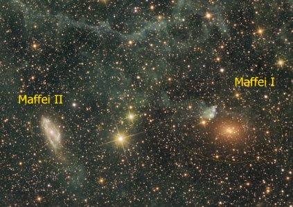 Maffei I and Maffei II galaxies (labelled)