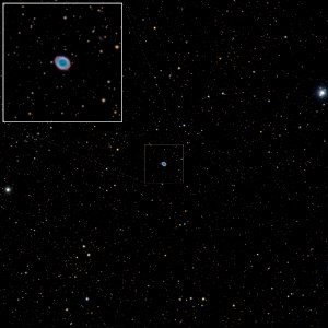 The Ring Nebula in the middle of the stars HD 176051 and Beta Lyrae photo