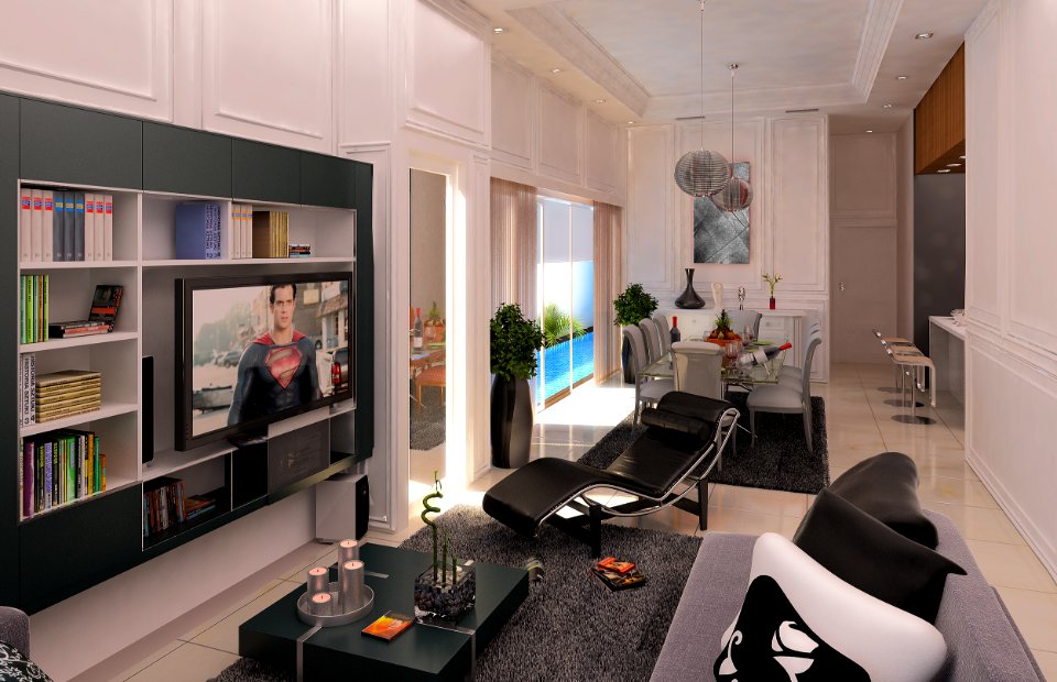 revised rendering for living and dining area
