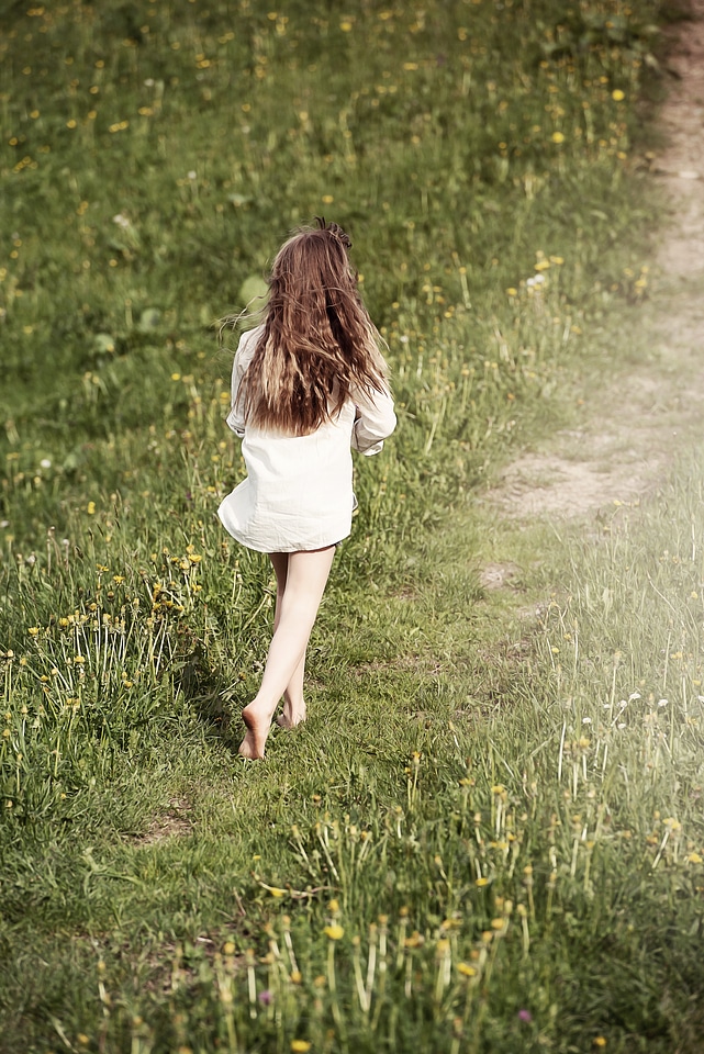 Girl long hair run