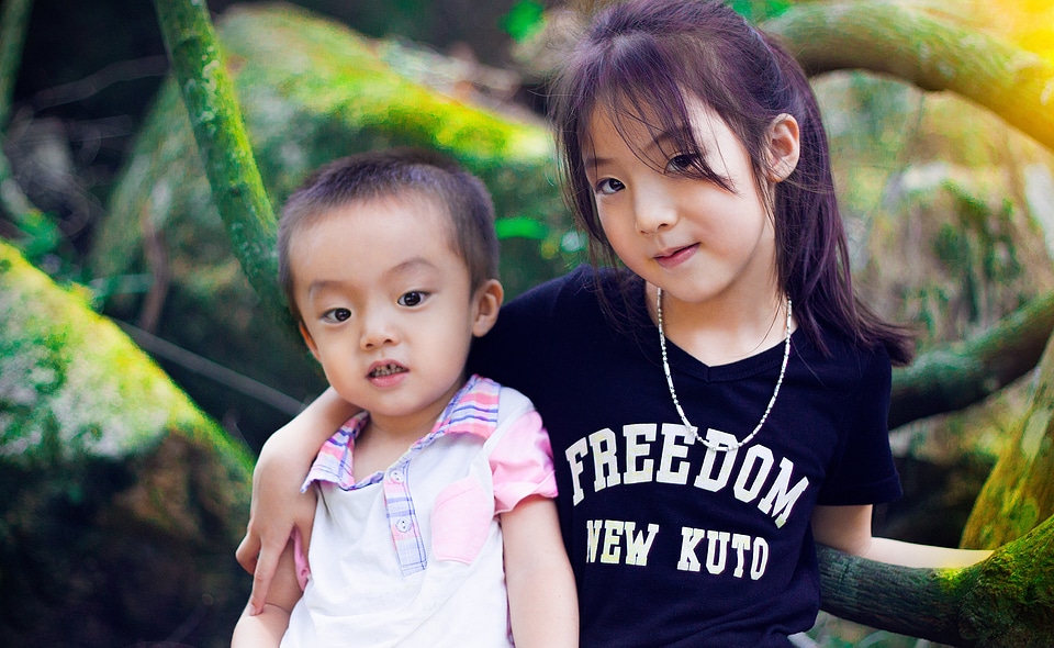 Sister and brother cute kids asia