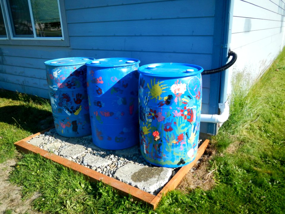 Kid Painted Rain Barrels