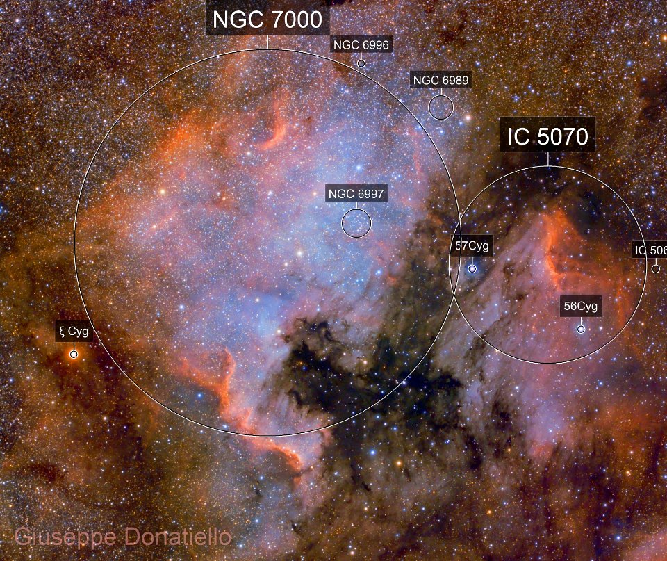 NGC 7000 & IC 5070 RGB SII Ha OIII (labeled)