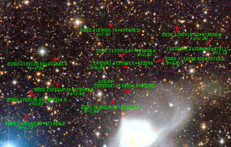 12 quasars (QSOs) near Messier 51