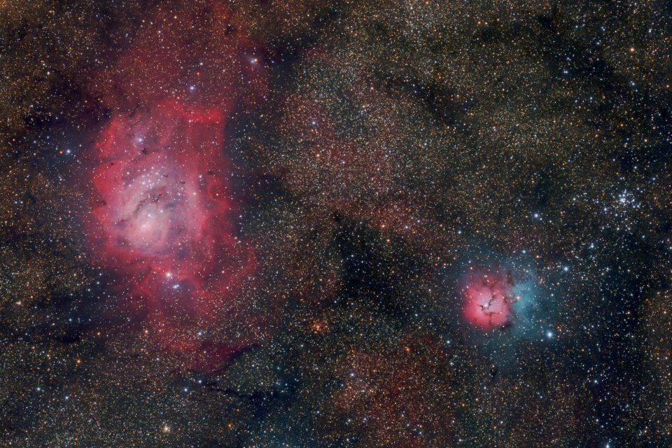 Lagoon and Trifid nebulae (127ED)