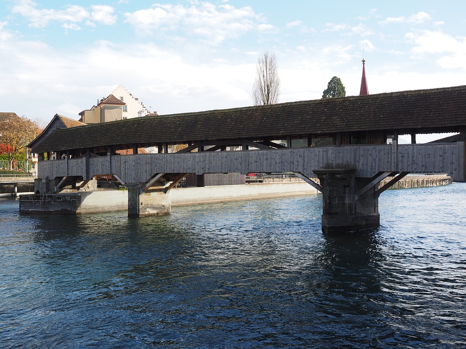 Water lake lucerne region wooden bridge