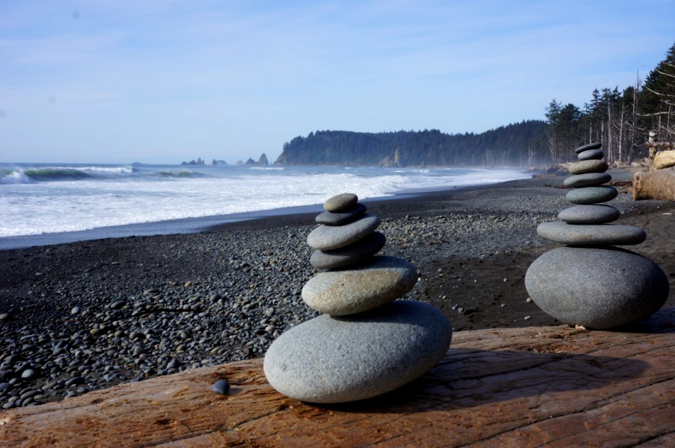 rock cairns rialto beach coast scenic r mckenna march 2015