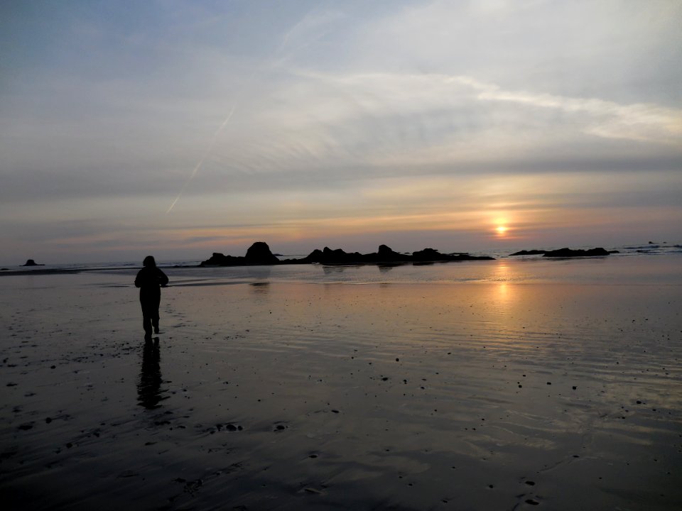 visitor walking silhouette sunset ruby beach coast scenic c bubar march 04-2015