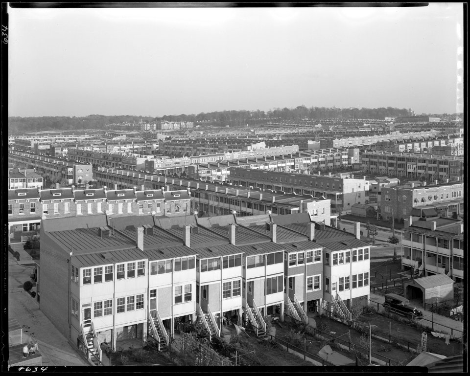 Looking northeast toward Rock Creek Cemetery and the Old Soldiers Home over new Petworth rowhouses, late 1920s