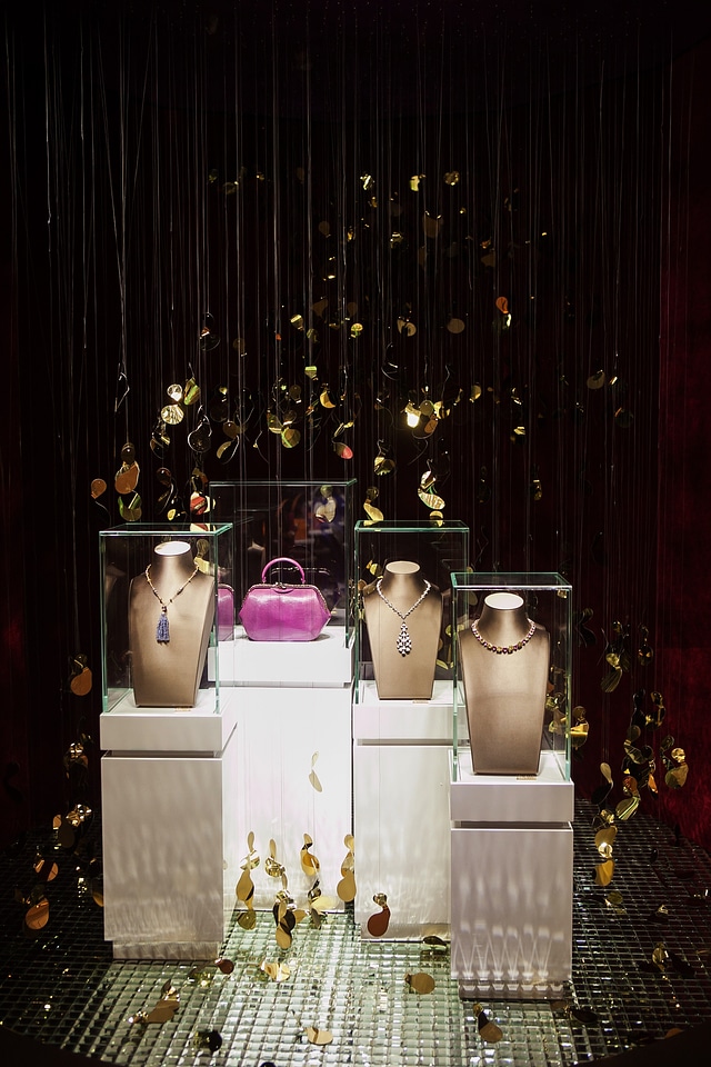 The shop window glass merchandise