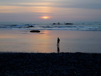 visitor silhouette sunset ruby beach coast c bubar march 04-2015 photo