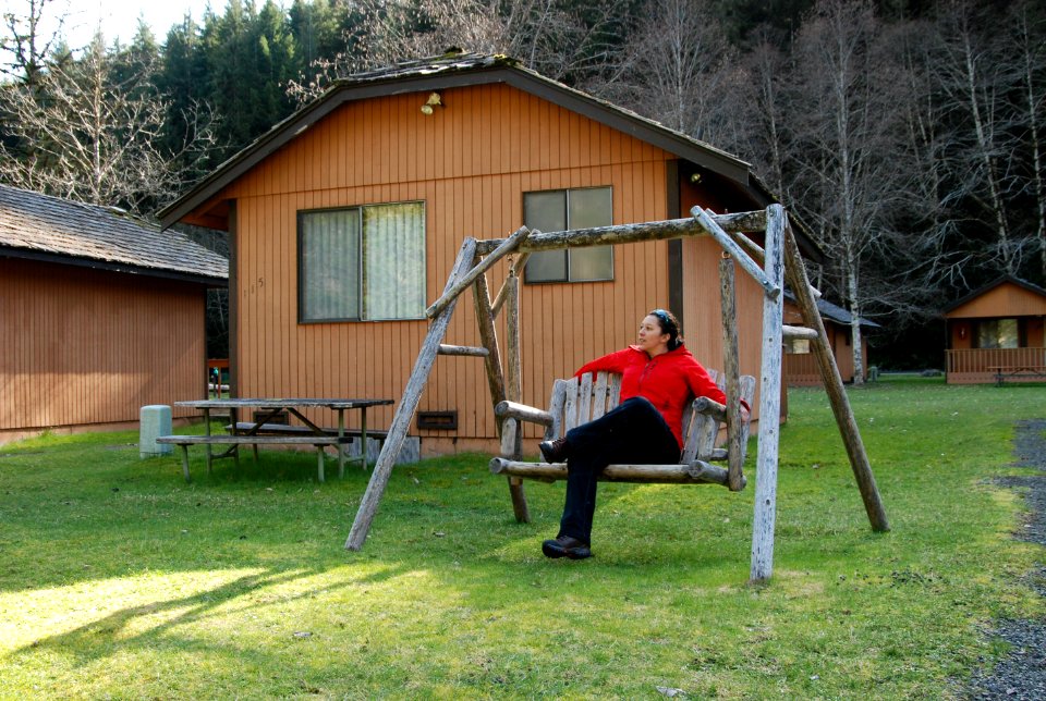 Sol Duc resort cabin swing people visitors c bubar march 05 2015