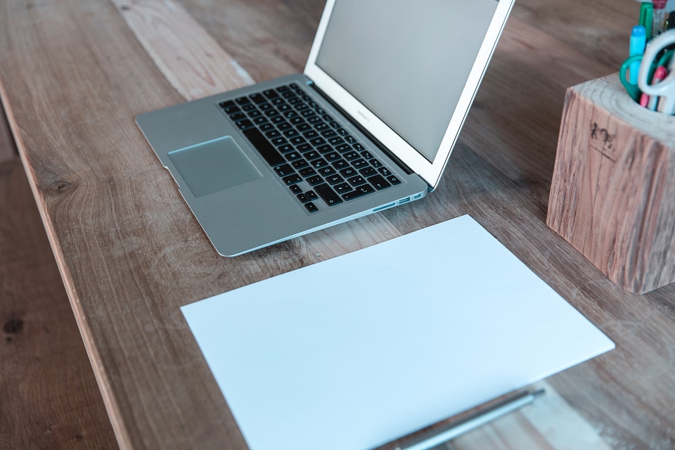 Wood desk paper photo