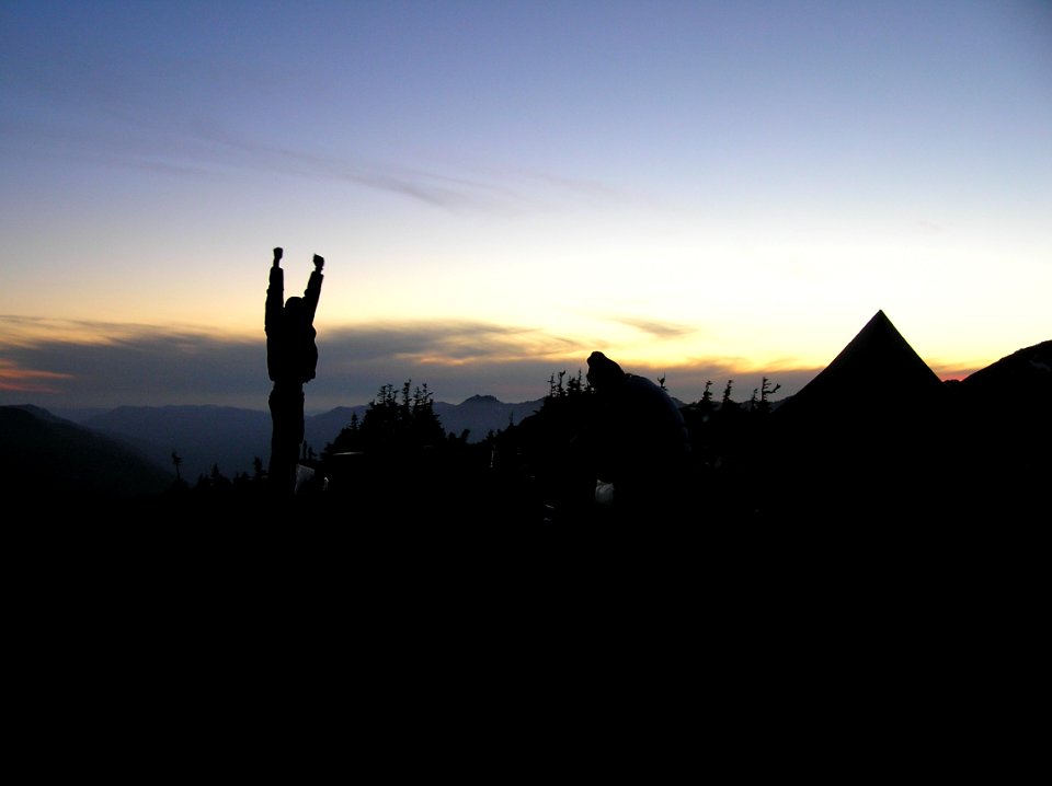 people sunset scenic tents summit