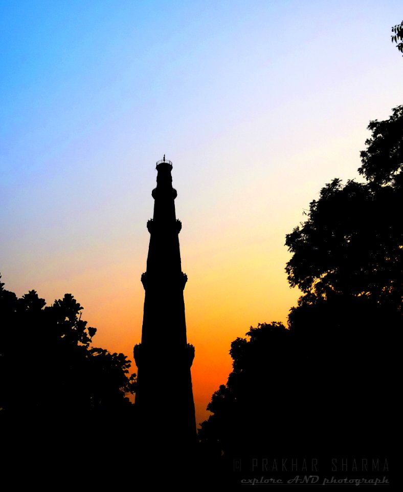 View of Qutub-Minar after sunset.