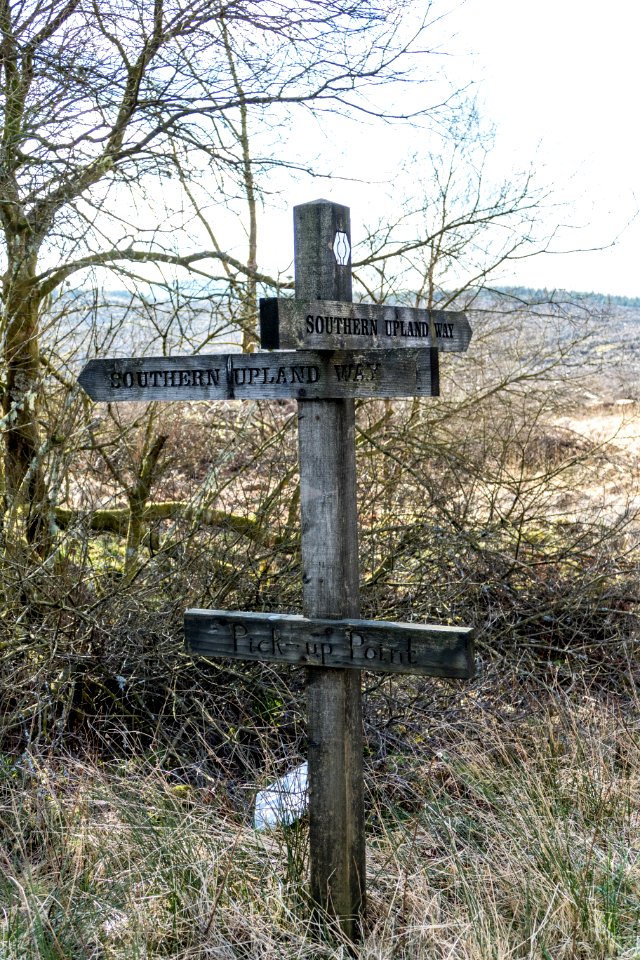 Pick up point and sign on Southern Upland Way near Clatteringshaws
