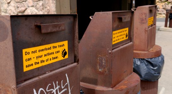 Bear-proof garbage cans at Rocky Mountain NP
