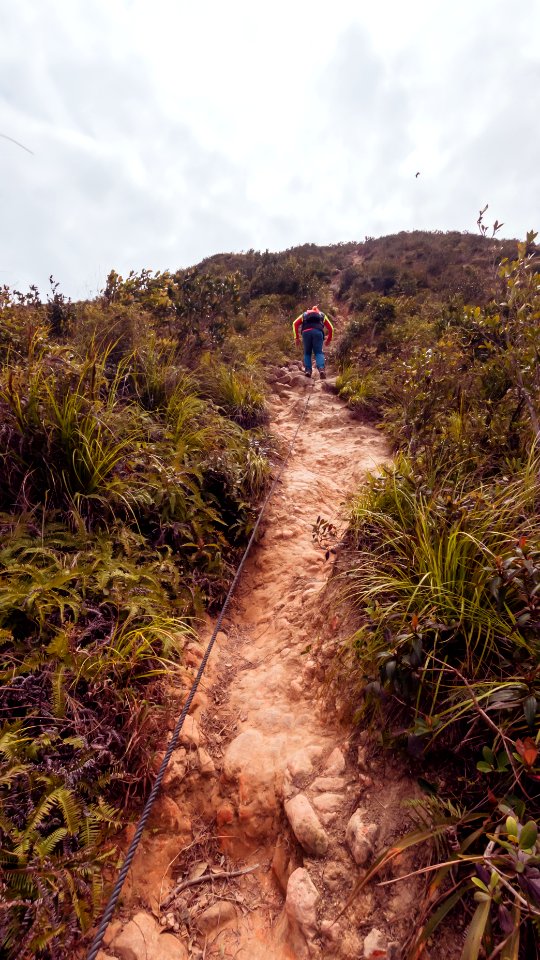 The man is hiking on the hill at Yuk Kwai Shan (Cinnamon Mountain) located in Ap Lei Chau, Hong Kong