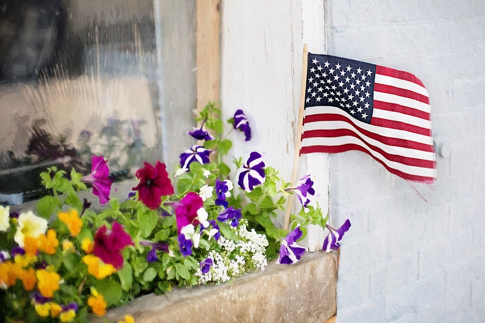 Flower box window patriotism