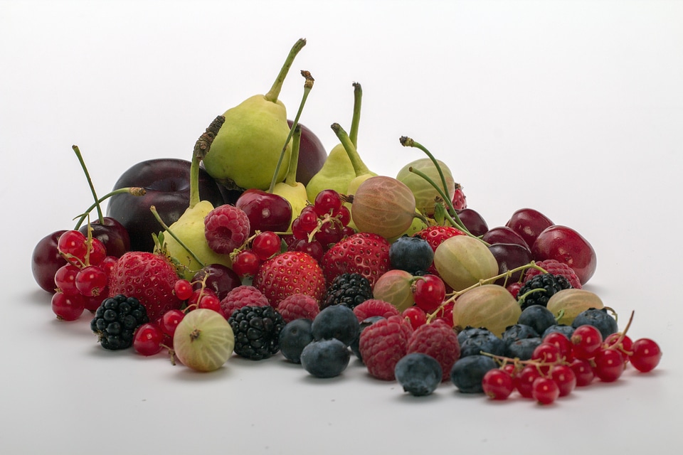Fruits pears blueberries