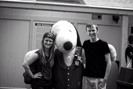 Amy Matt and Snoopy Photo BW