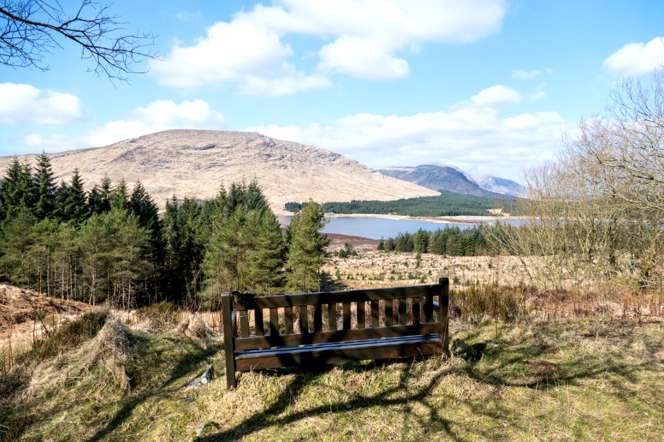 Bench with view to Merrick at Loch Dee