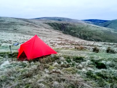 Trailstar pitched across path near Wanlockhead photo