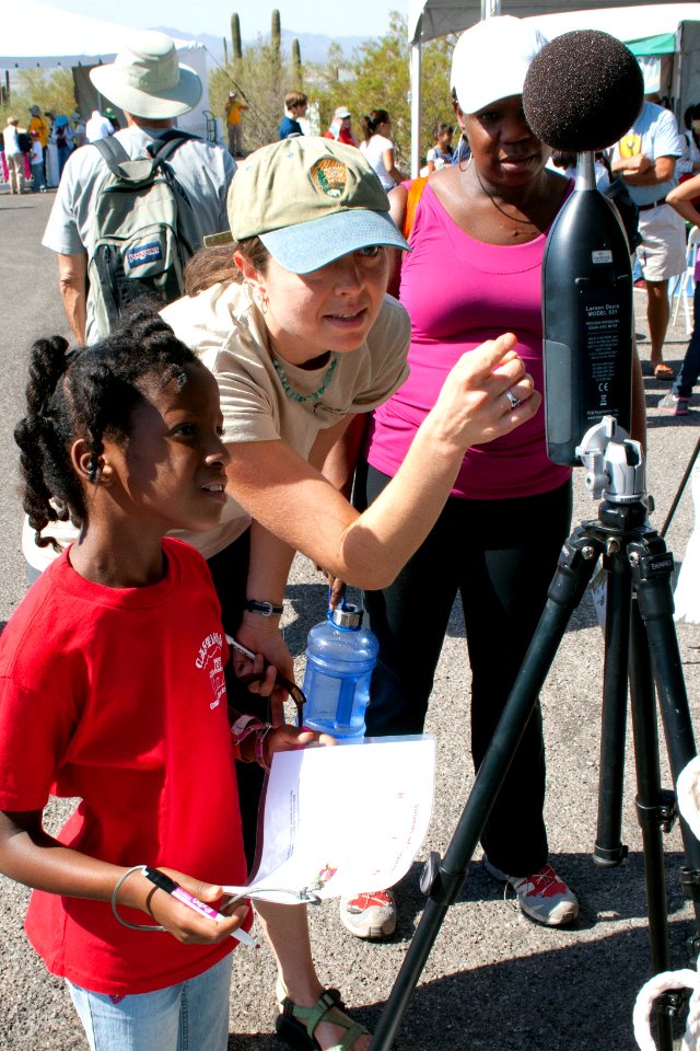 Youth participant learning about sound monitoring. Photo by NPS/Todd M. Edgar.
