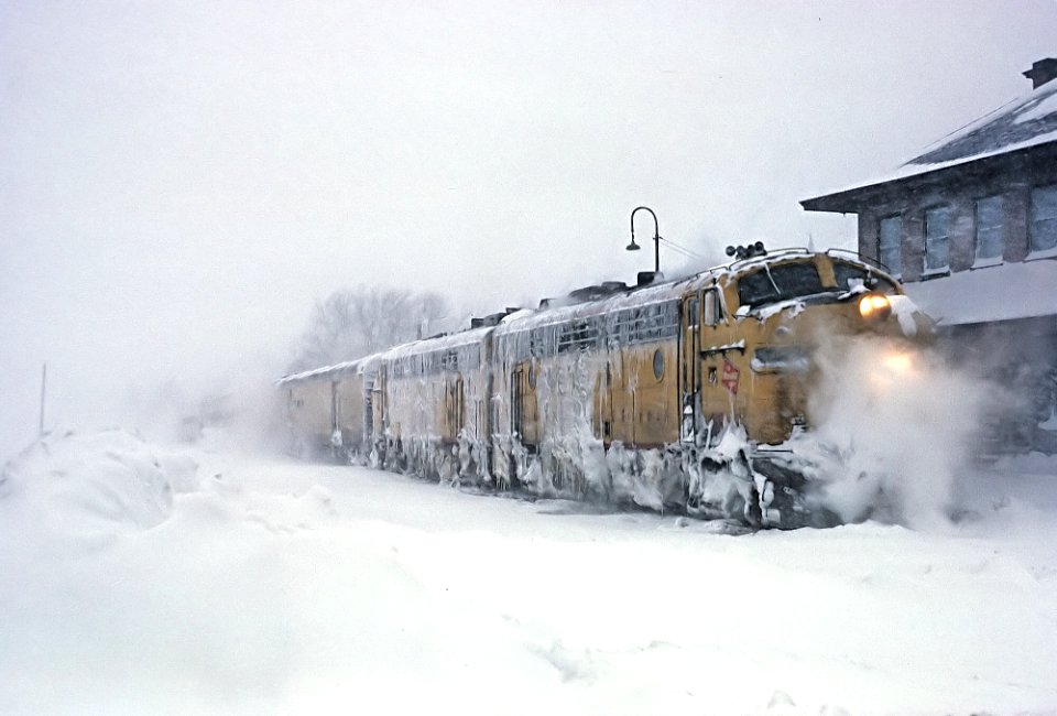 SOO Line Train 2, The Copper Country Limited, waiting for departure at Calumet, MI on January 7, 1967.
