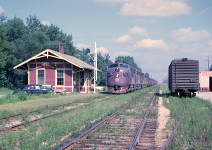 CGW 111-C (F3A) westbound freight passing the Elmhurst, Illinois station on August 14, 1962 photo