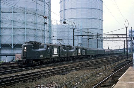 PC GG1s 4910 and 4916 at Harrison, NJ July 4, 1969
