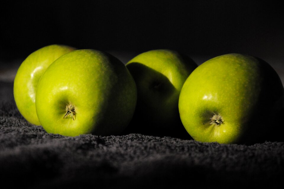Green apples chiaroscuro still life