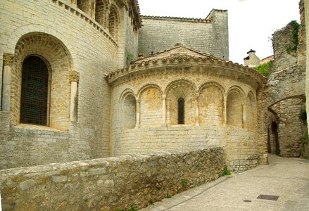 Romanesque church medieval village lane photo