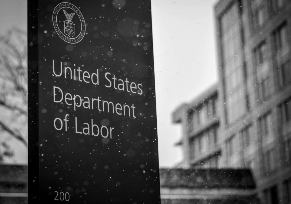 Snowy Labor Department Sign
