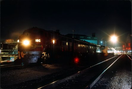 AT&SF 16C, a F3A with Train #15, the Texas Chief stopped at Joliet Union Station in April 1964