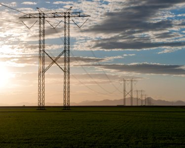 Power transmission lines outside of Blythe, CA. photo